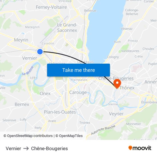 Vernier to Chêne-Bougeries map