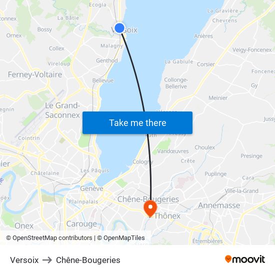 Versoix to Chêne-Bougeries map