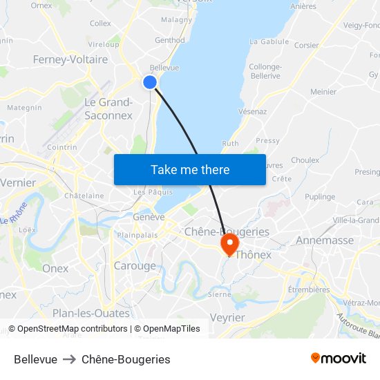 Bellevue to Chêne-Bougeries map