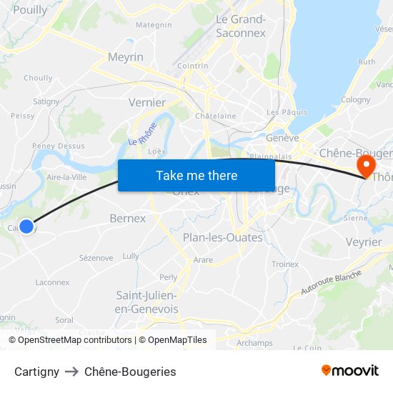 Cartigny to Chêne-Bougeries map