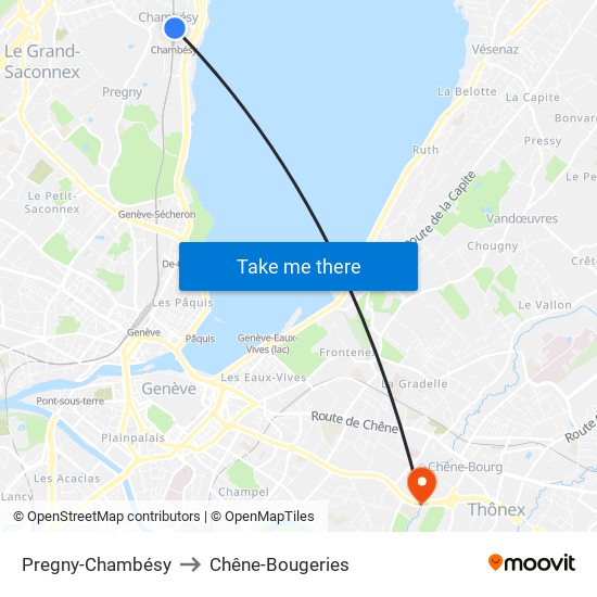 Pregny-Chambésy to Chêne-Bougeries map