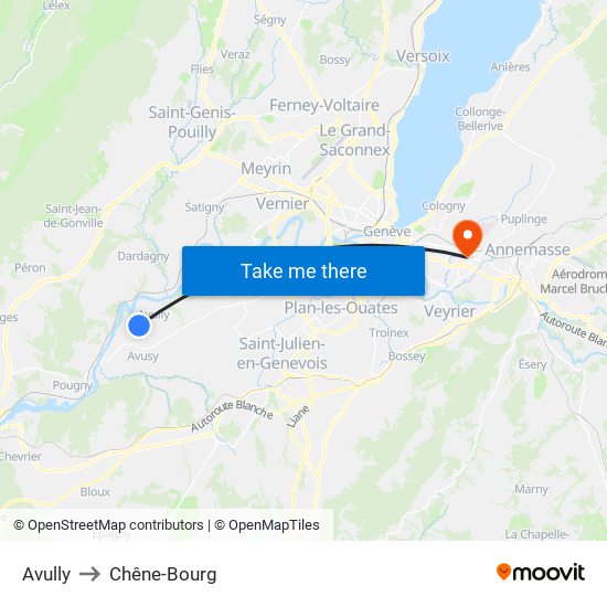 Avully to Chêne-Bourg map
