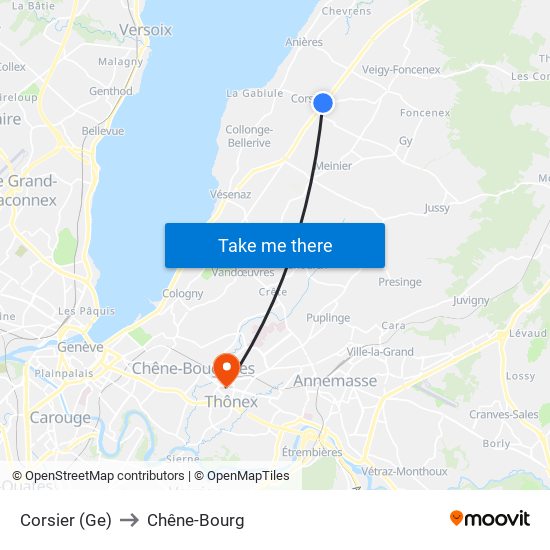 Corsier (Ge) to Chêne-Bourg map