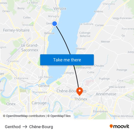 Genthod to Chêne-Bourg map