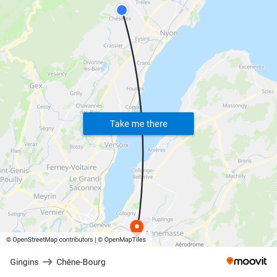 Gingins to Chêne-Bourg map