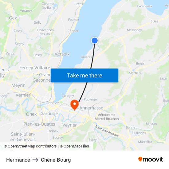 Hermance to Chêne-Bourg map