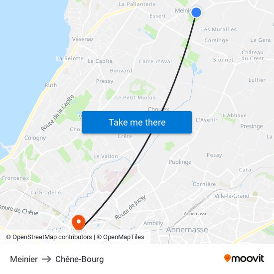 Meinier to Chêne-Bourg map