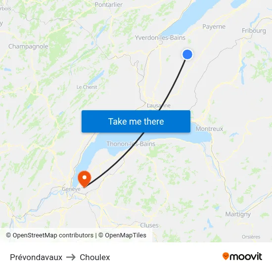Prévondavaux to Choulex map