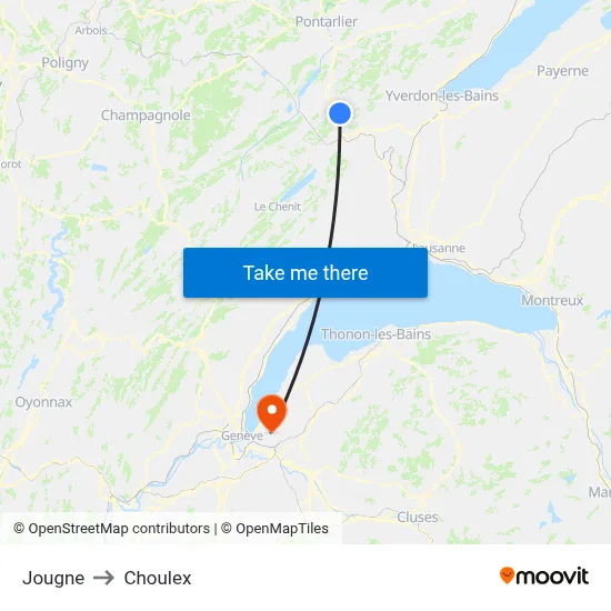 Jougne to Choulex map