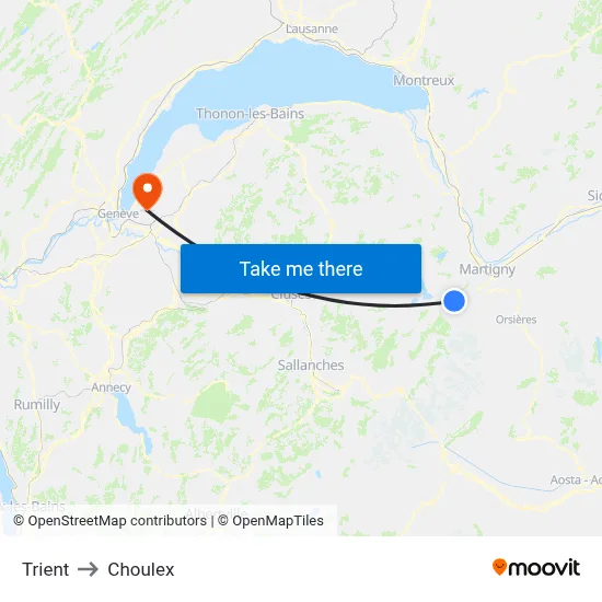 Trient to Choulex map
