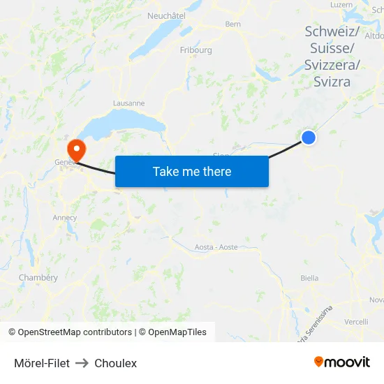 Mörel-Filet to Choulex map