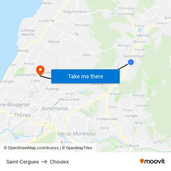 Saint-Cergues to Choulex map