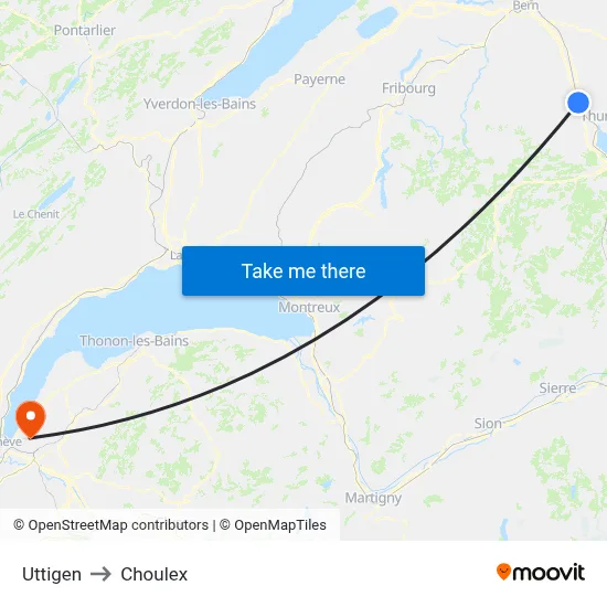 Uttigen to Choulex map