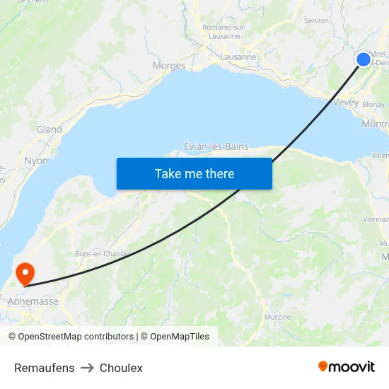 Remaufens to Choulex map