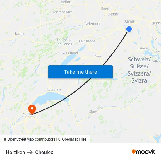 Holziken to Choulex map