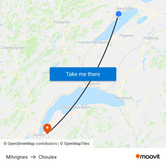 Milvignes to Choulex map
