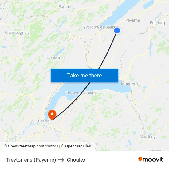 Treytorrens (Payerne) to Choulex map