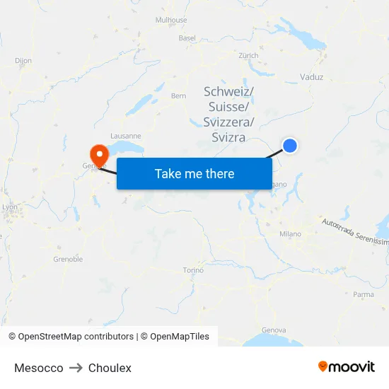 Mesocco to Choulex map