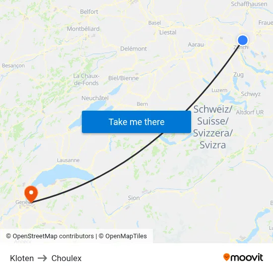 Kloten to Choulex map