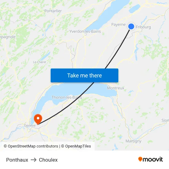 Ponthaux to Choulex map