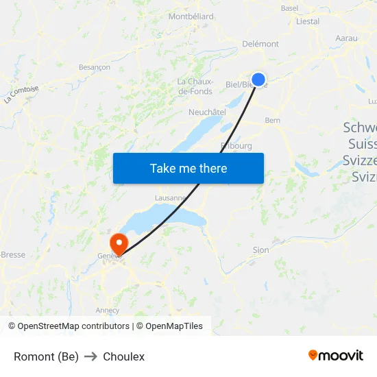 Romont (Be) to Choulex map