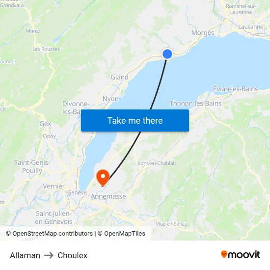 Allaman to Choulex map