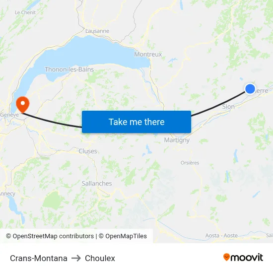Crans-Montana to Choulex map