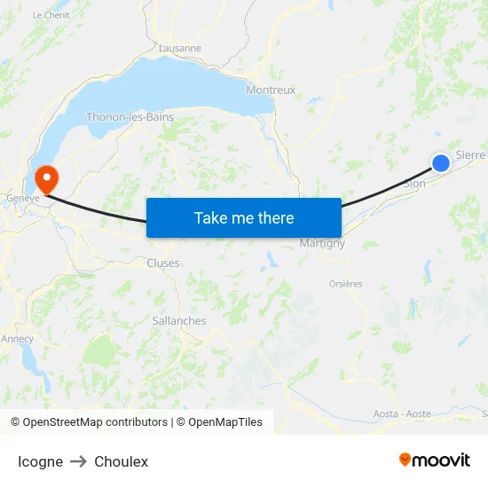 Icogne to Choulex map