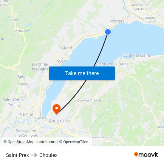 Saint-Prex to Choulex map