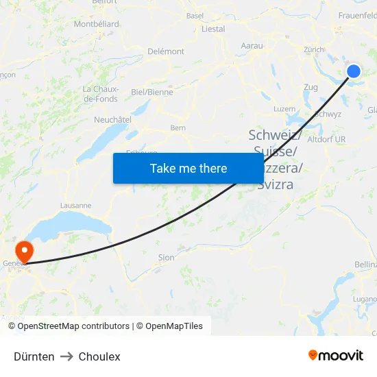 Dürnten to Choulex map