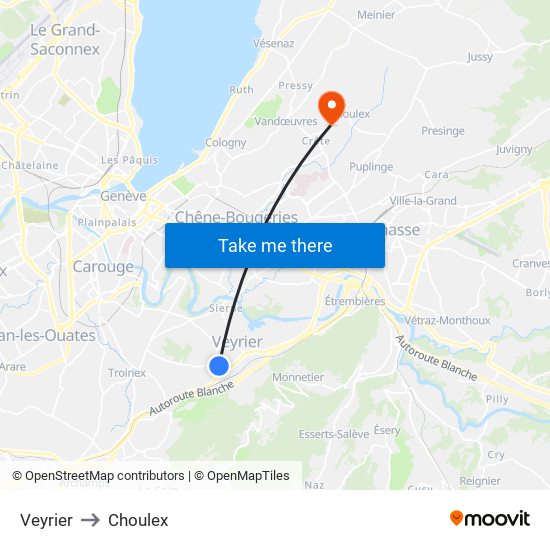 Veyrier to Choulex map