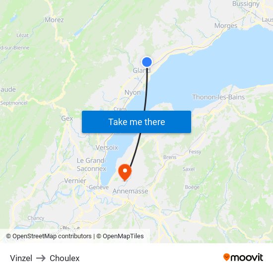 Vinzel to Choulex map