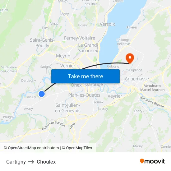 Cartigny to Choulex map