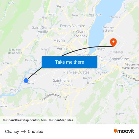 Chancy to Choulex map