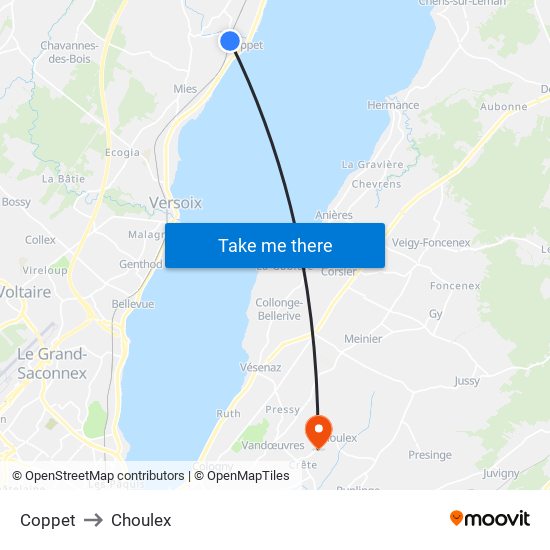 Coppet to Choulex map