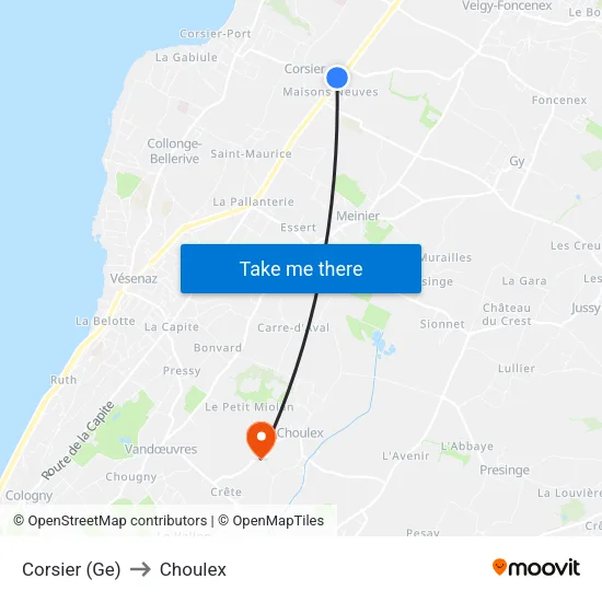 Corsier (Ge) to Choulex map