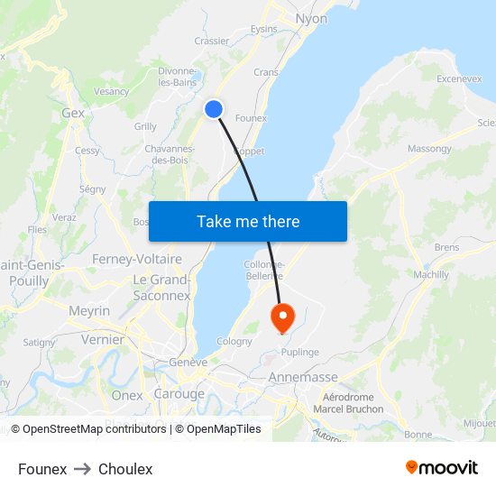 Founex to Choulex map