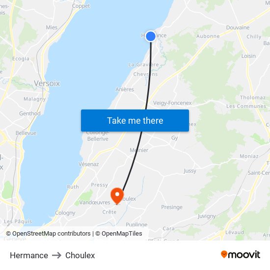 Hermance to Choulex map