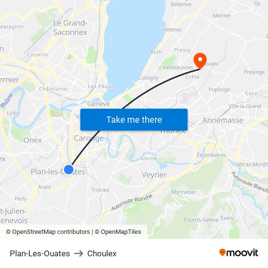 Plan-Les-Ouates to Choulex map