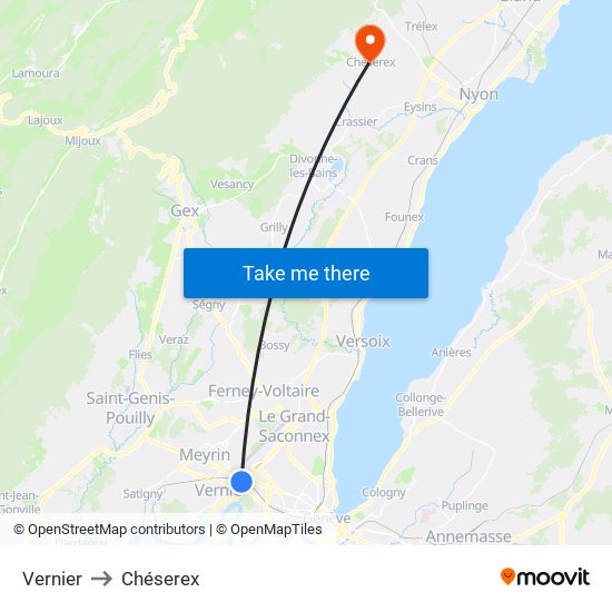 Vernier to Chéserex map