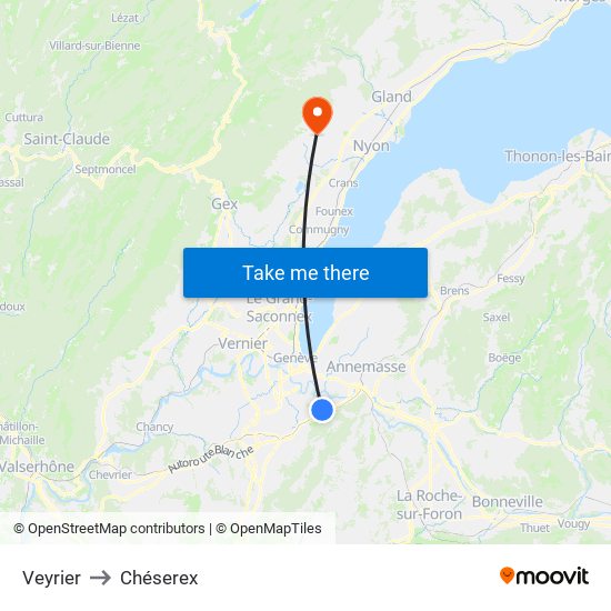 Veyrier to Chéserex map