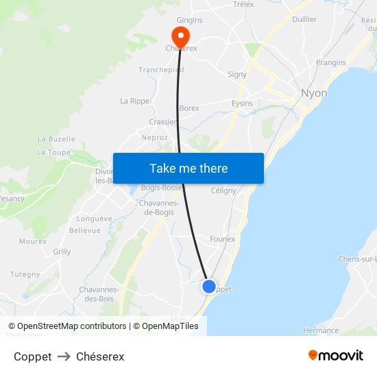 Coppet to Chéserex map