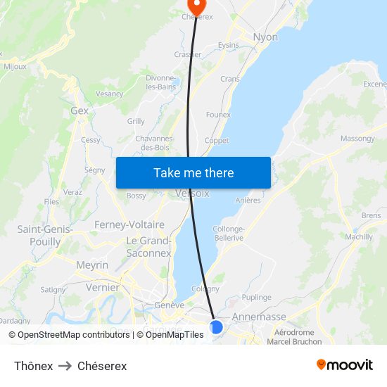 Thônex to Chéserex map