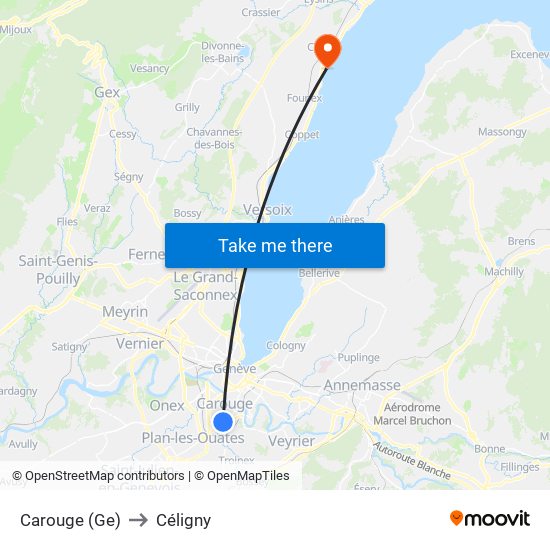 Carouge (Ge) to Céligny map