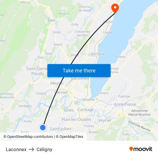 Laconnex to Céligny map