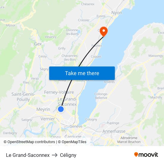 Le Grand-Saconnex to Céligny map
