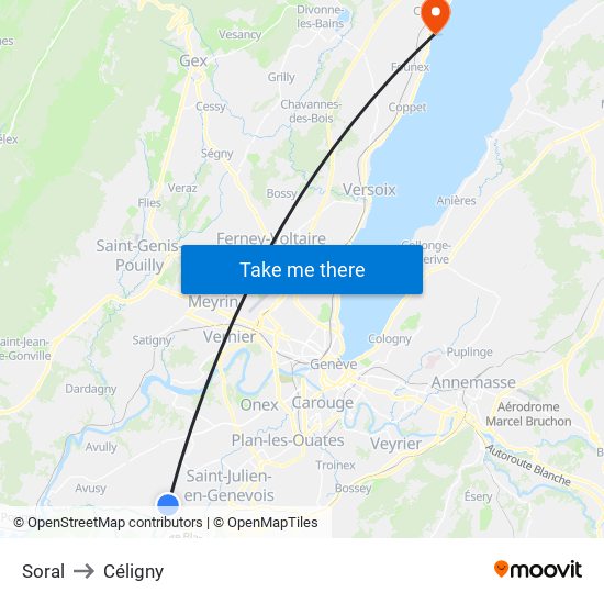 Soral to Céligny map