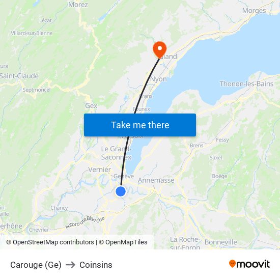 Carouge (Ge) to Coinsins map