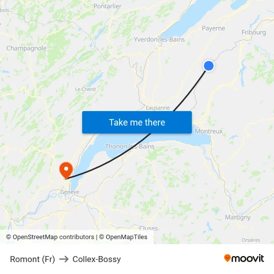 Romont (Fr) to Collex-Bossy map