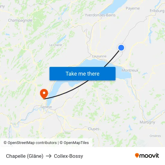Chapelle (Glâne) to Collex-Bossy map